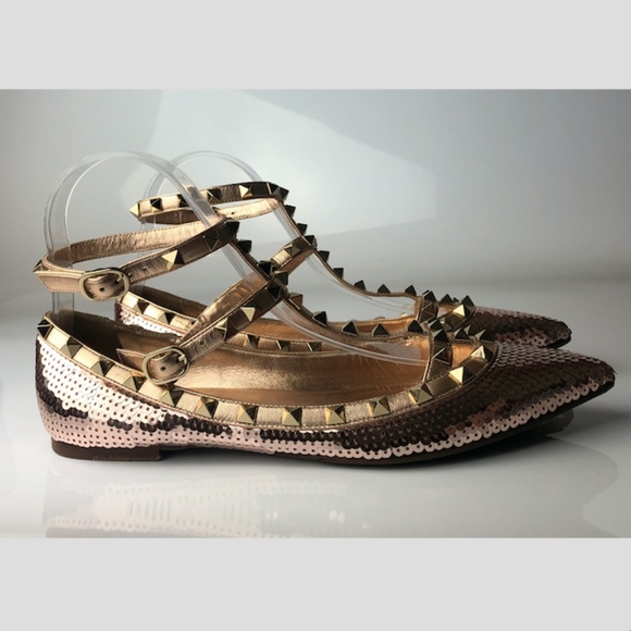 Valentino Garavani Rockstud Sequin Ballet Flats 38